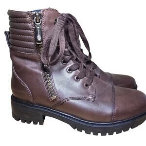 Blondo Mady Leather Brown Zip and Lace up Boots Combat Womens 7.5 Msrp $150